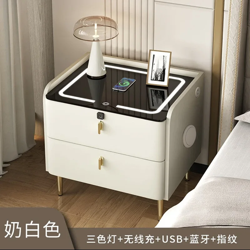 Table de chevet intelligente, chambre multifonctionnelle haut de gamme de luxe légère avec haut-parleurs, vent crème avec lumières, armoire