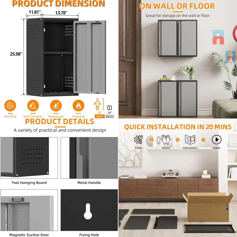 

Черный однодверный настенный шкаф с замком для гаража, подвала, кухни и других помещений, ширина 13,78 дюйма