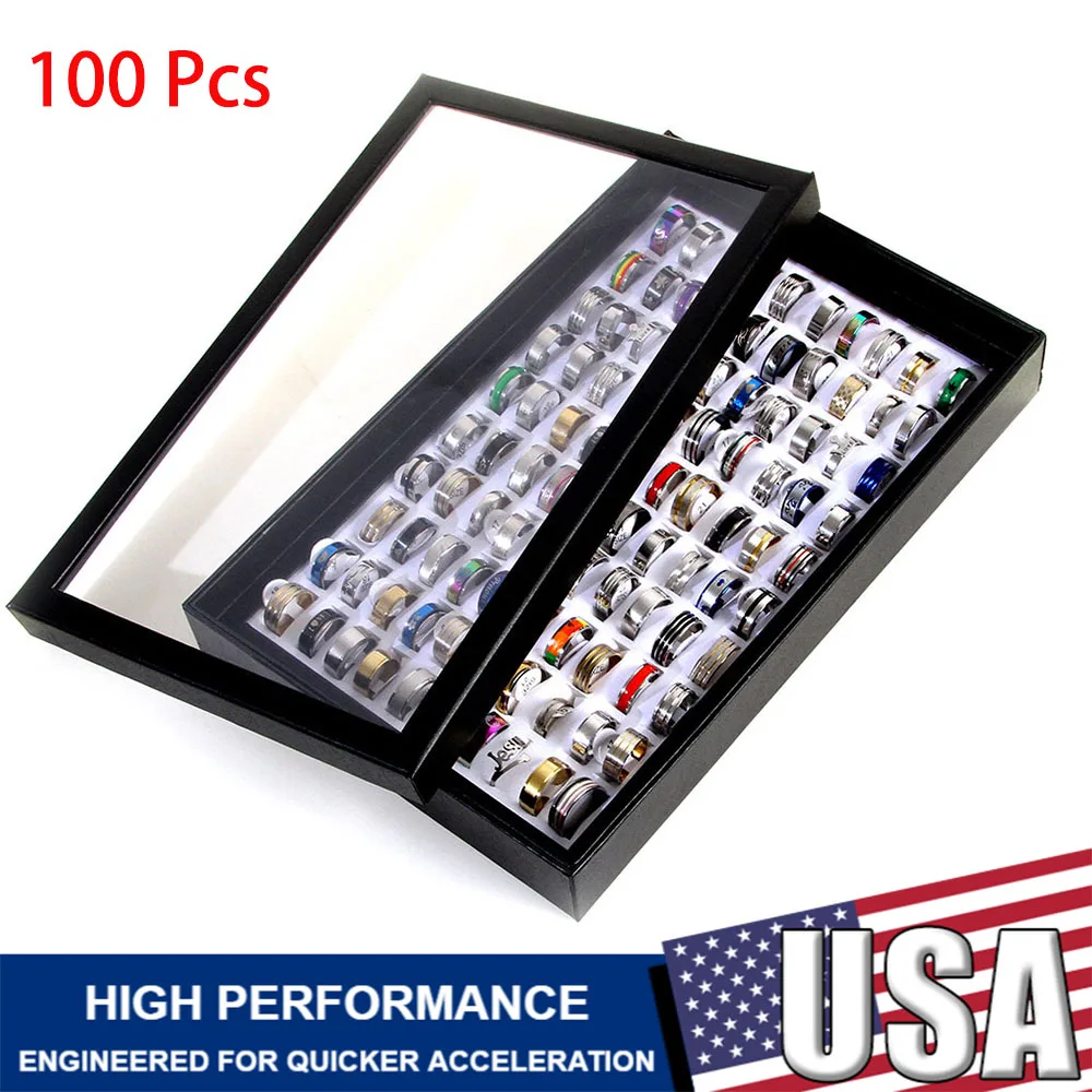 100 قطعة/صندوق خواتم مختلط الحجم للجنسين الرجال النساء خاتم موضة السائبة فنجر باند حلقة مساء حفلة الفولاذ المقاوم للصدأ مجوهرات فاخرة