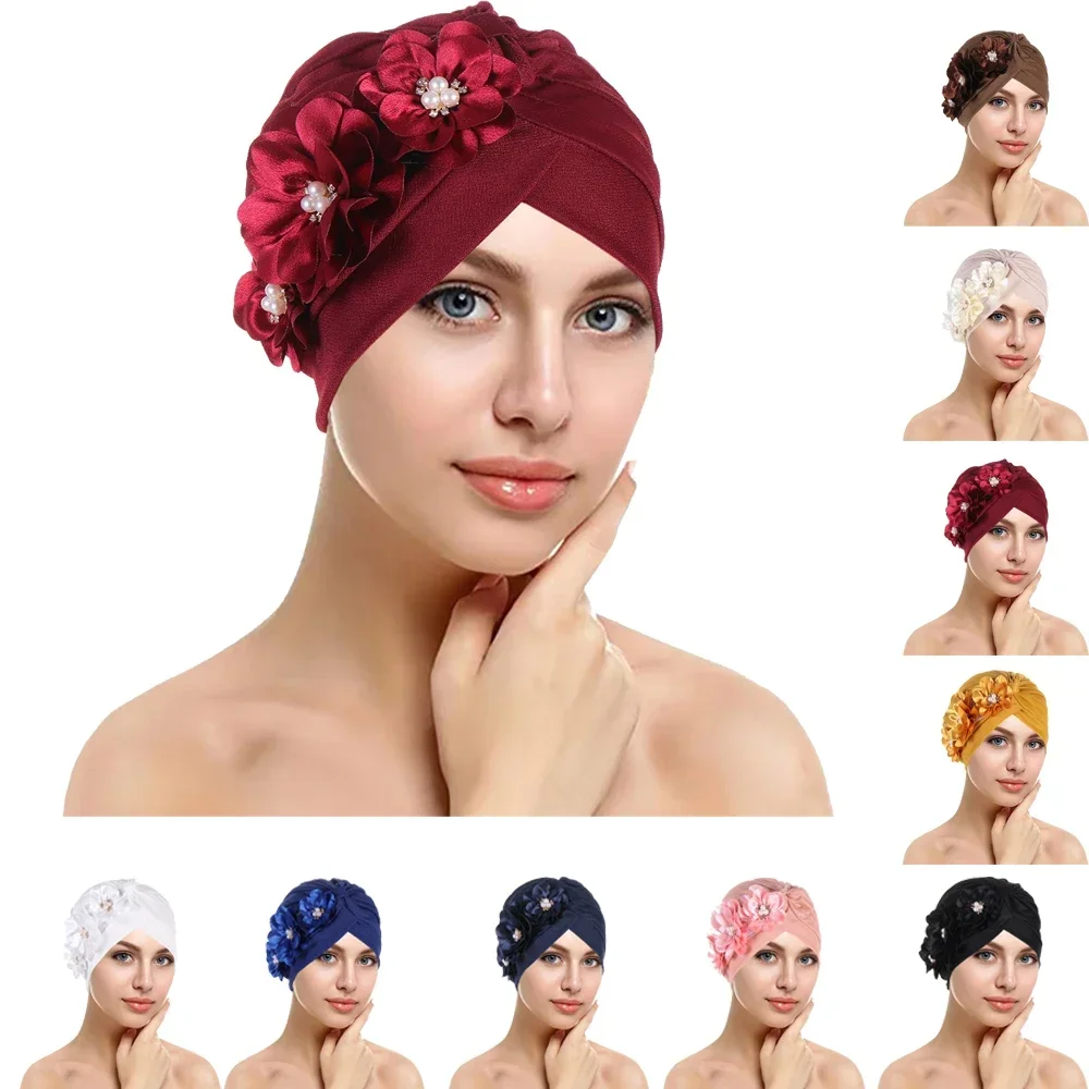 

Muslim Fashion Women Hijab Flower Turbant Islam Indian Chemo Hat Beanies Hiar Loss Cancer Cap Bandana Head Cover Headscarf Wrap