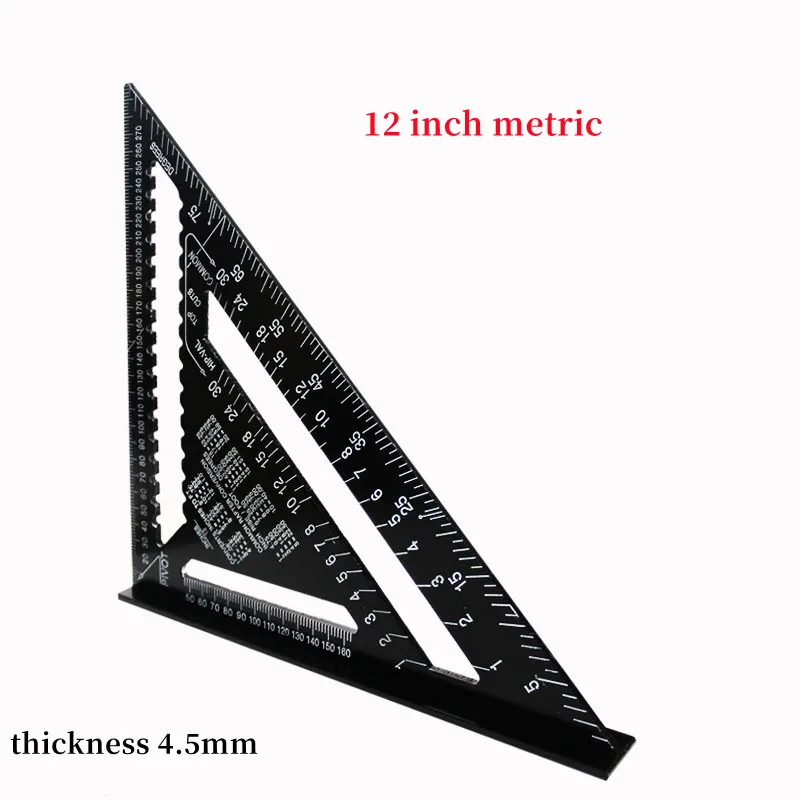 7''/12" Dreieck Lineal Zimmermann Mess Layout Werkzeug Metrische Legierung Metall Dreieck Lineal Winkelmesser für Holzbearbeitung Werkzeuge – Detail 7