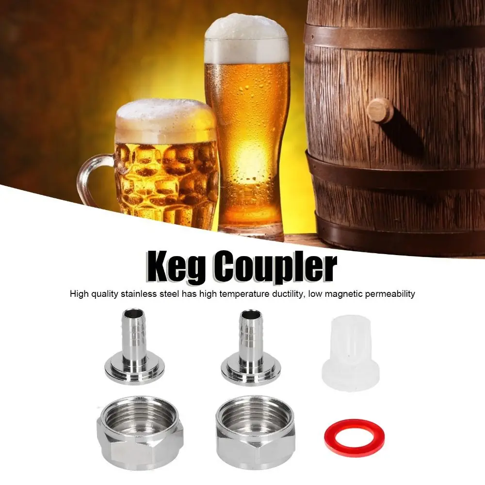6 piece 5/16 Inch Barb Beer Line Connector G5/8 Thread Chrome-Plated Brass Keg Coupler Fitting Hex Nut Sealing Gasket Washer