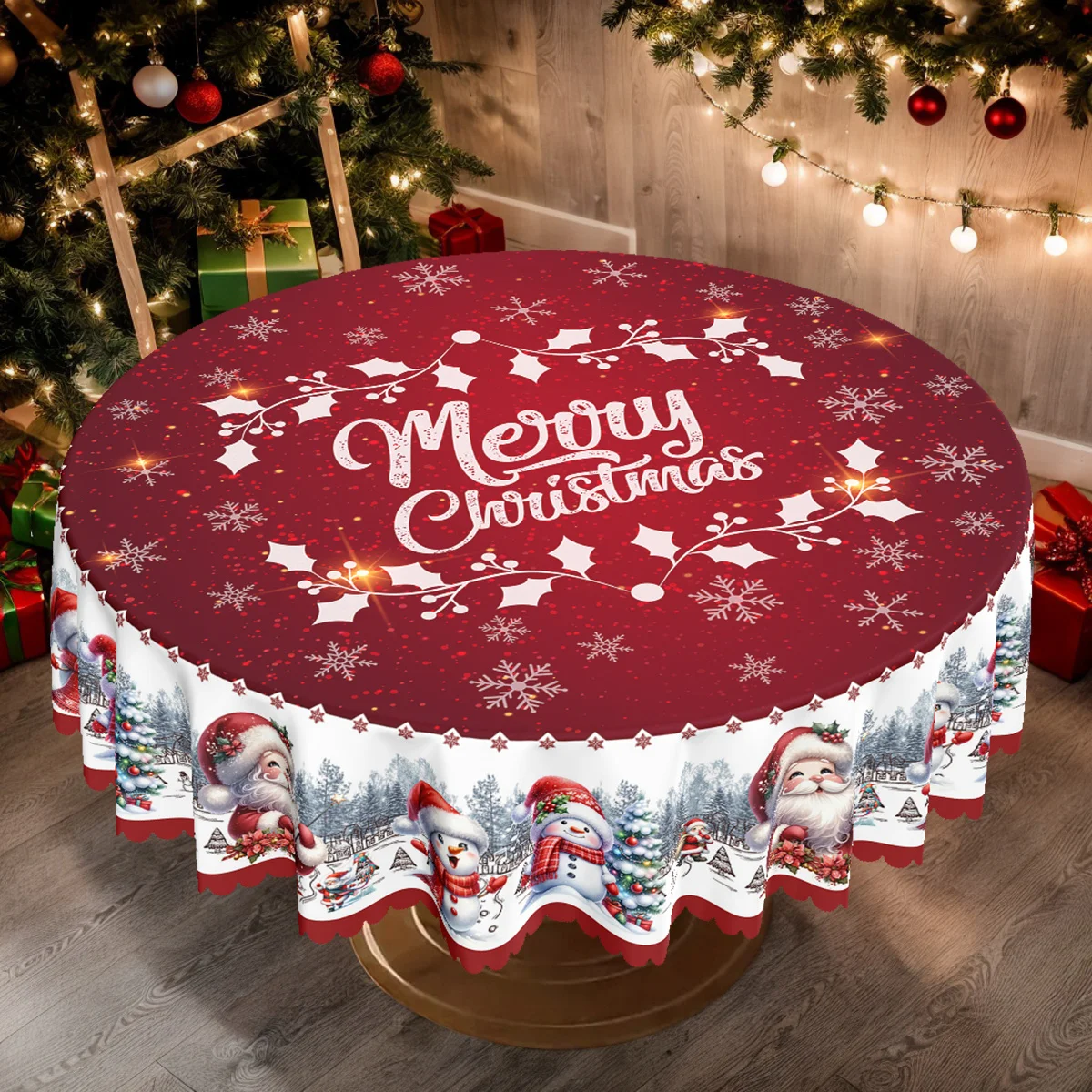 Pack of 1, a tablecloth for Christmas, a patterned table cover with a Santa snowman winter snow design, with embossed edges,