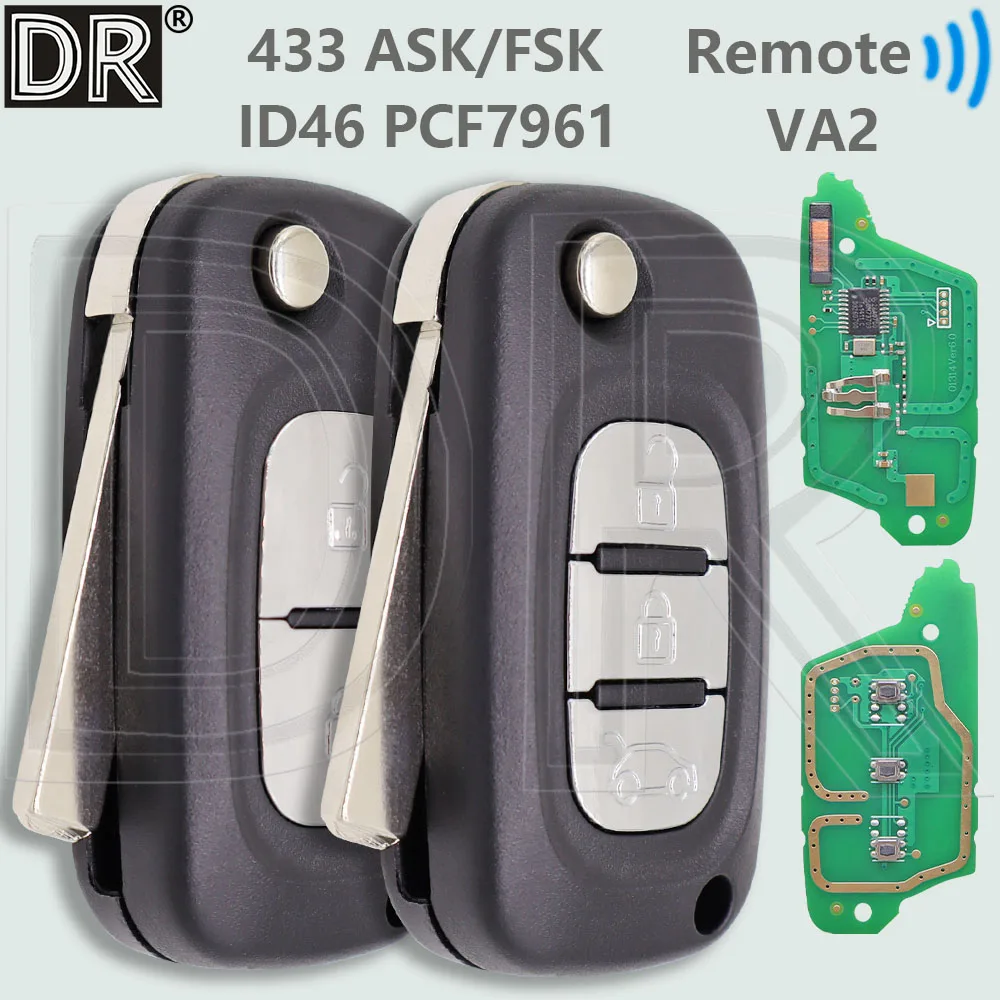 DR ID46 PCF7961 433MHz VA2 Flip Car Remote Key For Renault Clio III Master Kangoo Modus Twingo Megane Fluence SM3 Mercedes Smart