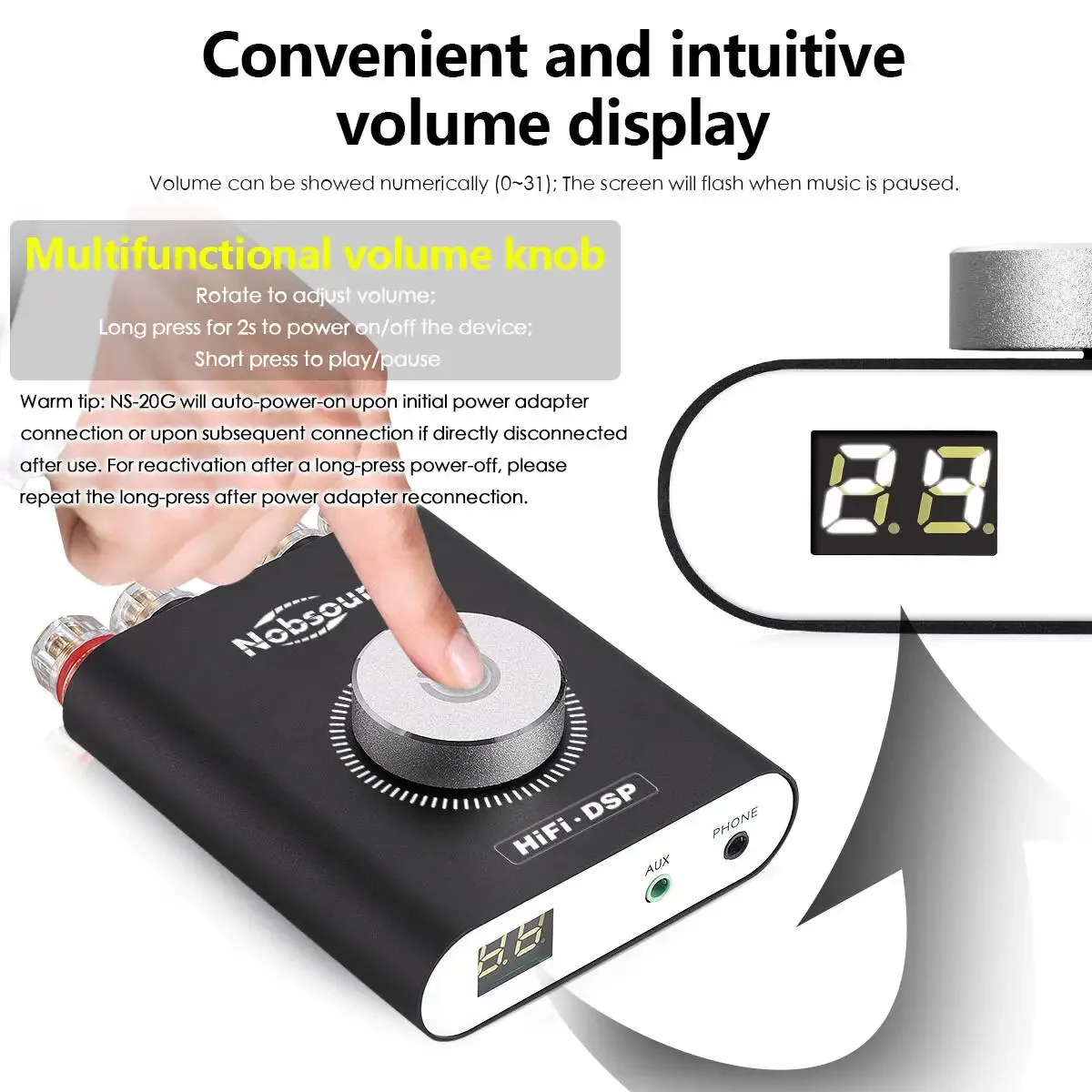 Nobsound Hi-Fi DSP TPA3116 Digital Power Amplifier Hi Fi Stereo Audio Headphone Amp Bluetooth 5.0 Audio Receiver