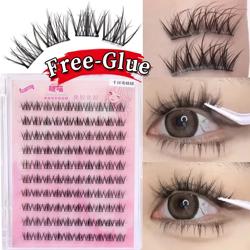 5d Curling Valse Wimper Zelfklevende Wimpers Manga Zachte Pluizige Individuele Wimper Natuurlijke Cluster Wimpers Extensions Make-Up