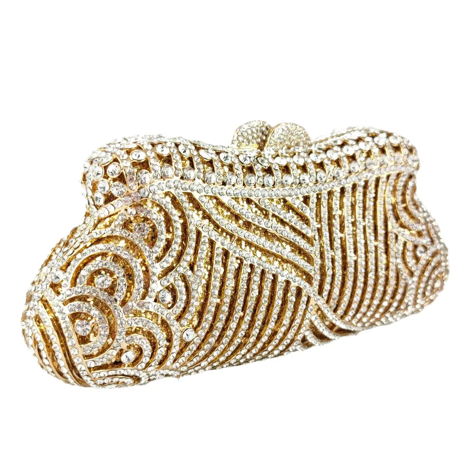 Boutique De FGG Elegant Women Gold Crystal Evening Bags Bridal Wedding Rhinestone Handbags Party Dinner Minaudiere Purse