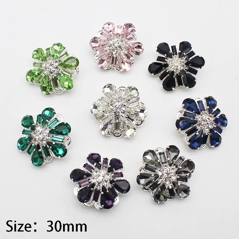 3pcs High-quality 30mm Colored Crystal Glass Hand Sewn Rhinestones Buttons DIY Dress Chest Decorative Buttons