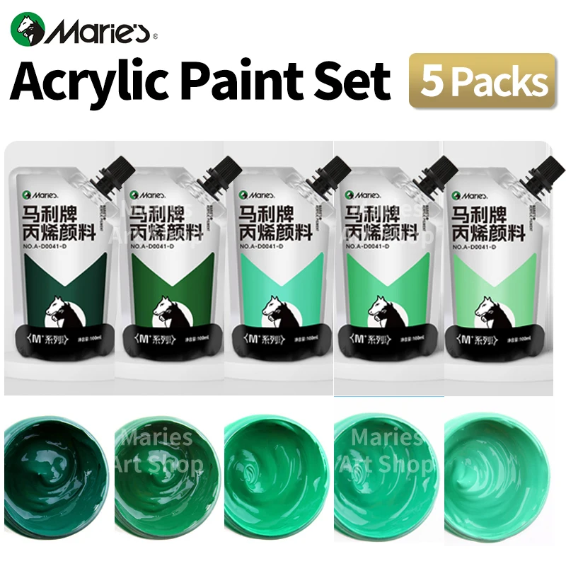 5pcs Marie's Acrylic Paints Set, 100ml/3.38oz,Green Colors Drawing Pigments Kit for Models,Painting,Eggs for Artists, Adults