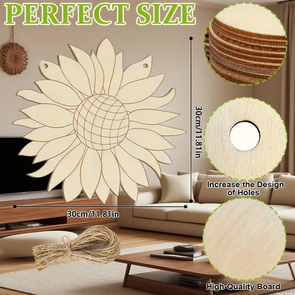 

6/12 шт., 30 см, деревянный набор «сделай сам», подсолнечник, большой венок для рисования и знак приветствия, пустые товары для рукоделия для подарка