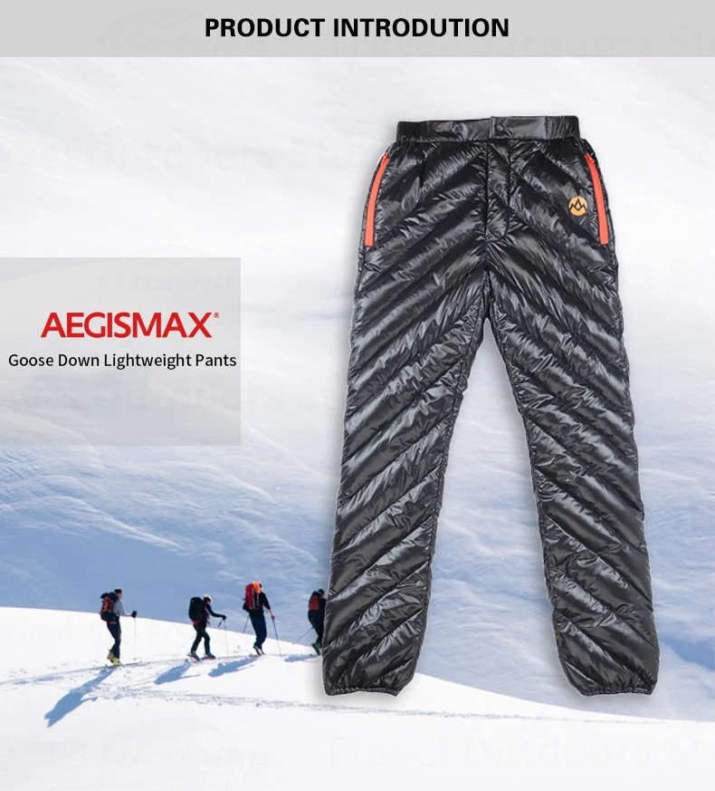 AEGISMAX Men Women's Pants 95% White Goose Down Ultralight Outdoor Sport Unisex Pants Waterproof Warm Goose Down Trousers 800FP