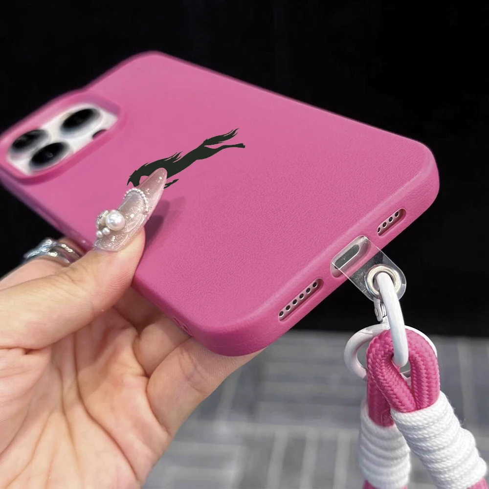 Pferde-INS-Handschlaufe Minimalismus-Hülle für iPhone 13 11 12 Pro Max Hüllen iPhone 15 17 14 16 Plus XR mit Lanyard Steed Funda – Detail 1