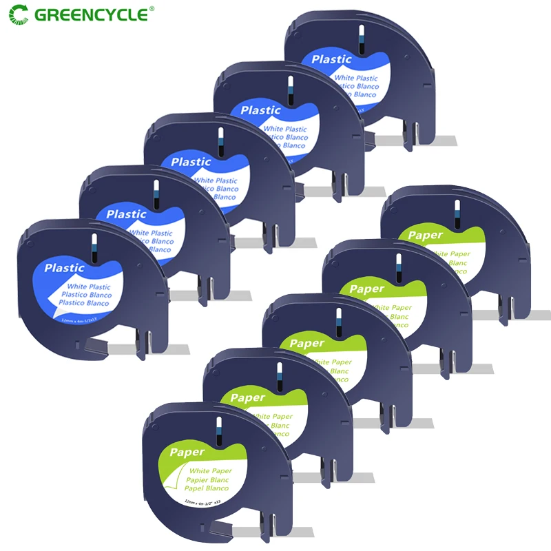 Greencycle 5PK 12mm Label Tape Compatible for Dymo Letratag Plastic Paper Label Printer for 91330 91331 16952