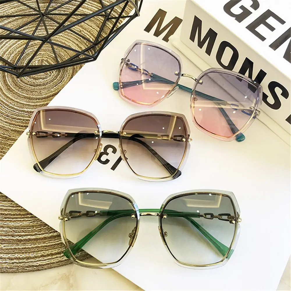 Vintage UV400 Street Wear Rimless Square Sunglasses Designer Sun Glasses Women's Polarized Sunglasses Shades