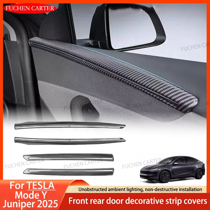 For Tesla ModelY Juniper2025 Car Door Decorative Strip ABS Carbon Fiber Texture Anti - Scratch Protective Interior Car Accessory