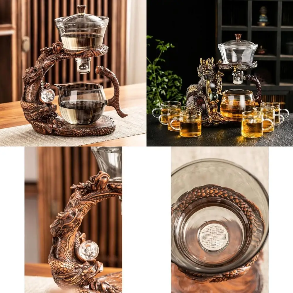 

Полуавтоматический стеклянный чайник в стиле дракона с заварочным дизайном из орехового дерева, чайный сервиз для ароматерапии и пивоварения