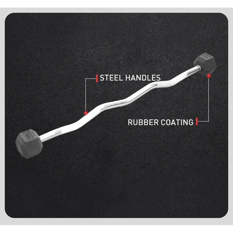 Fixed Weights Curl Barbell 10KG 15KG 20KG 25KG 30KG Curl Bar Barbell Set Fitness Training Gym Rubber Curl Fixed Barbell
