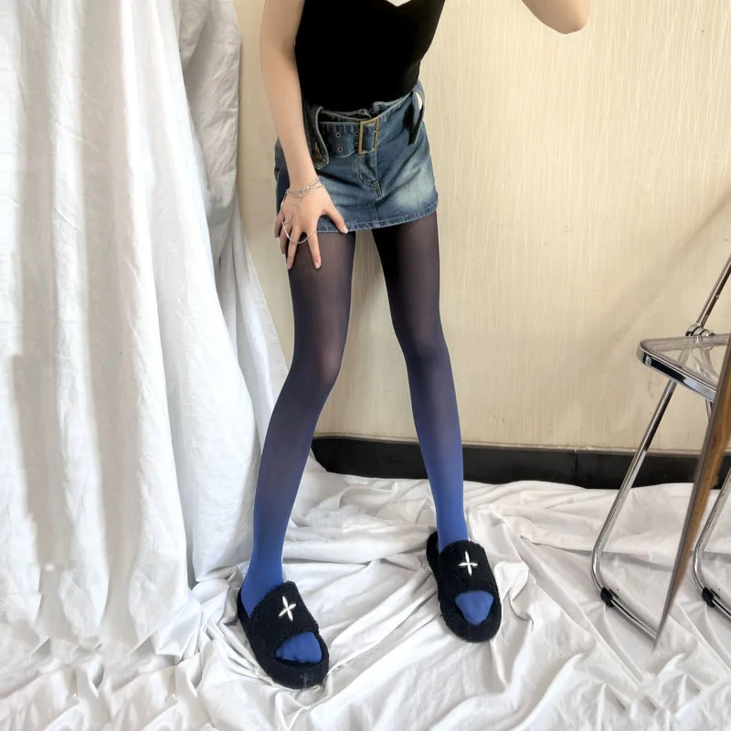 Gradual Change Silk Stockings Black Blue Spring And Autumn Thin Personality Thin Anti Hook Silk Pantyhose Red Tide Cool