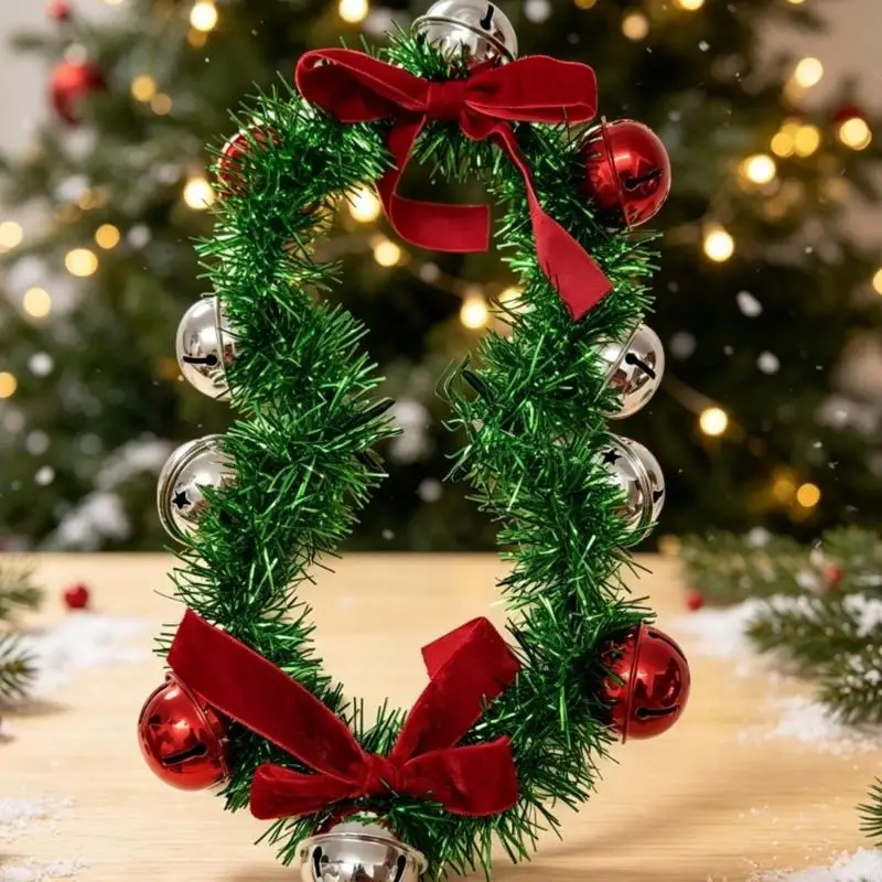 2026 New Christmas Wreath Headband With Attached Ornaments and Red Fabric Accent, Green Hair Accessory for School Celebrations