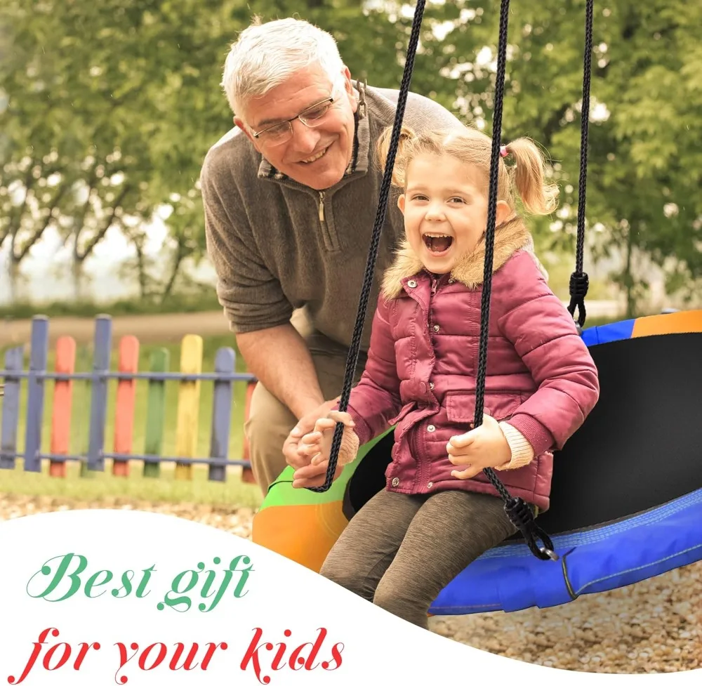 40-Zoll-Untertassen-Baumschaukel, fliegend, 900 Pfund Tragkraft, 2 zusätzliche Aufhängegurte, verstellbare mehrsträngige Seile, bunt, sicher