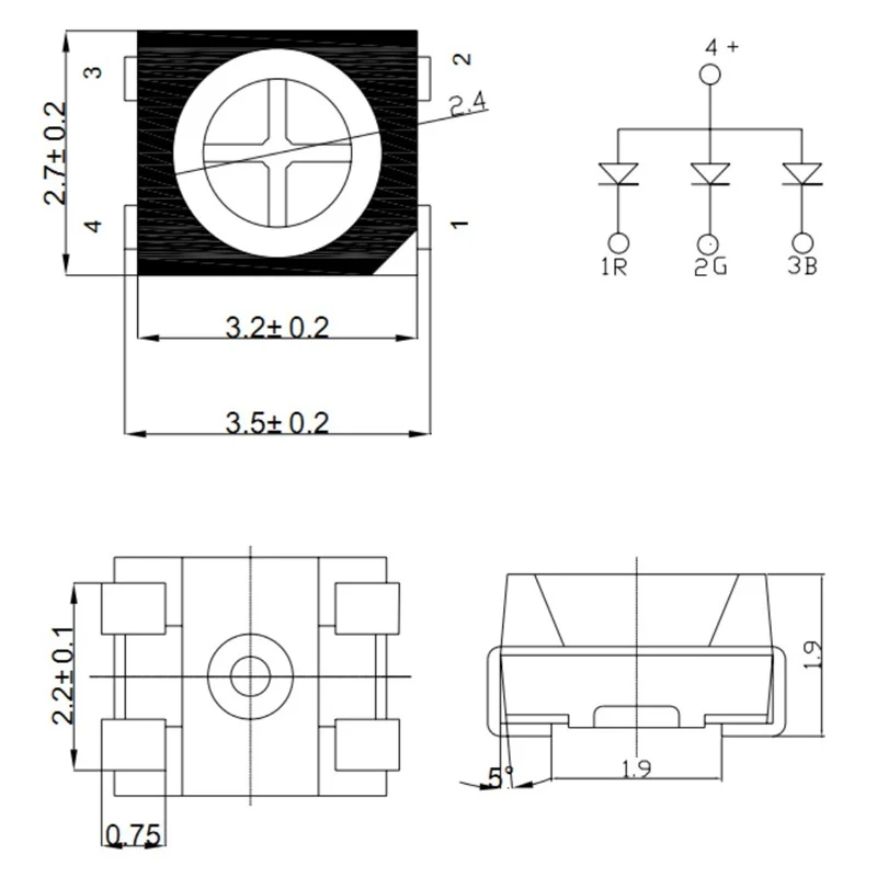 Perle de lampe LED RVB transparente, pied spécial, RVB, 100 couleurs, 3528, 1210 pièces