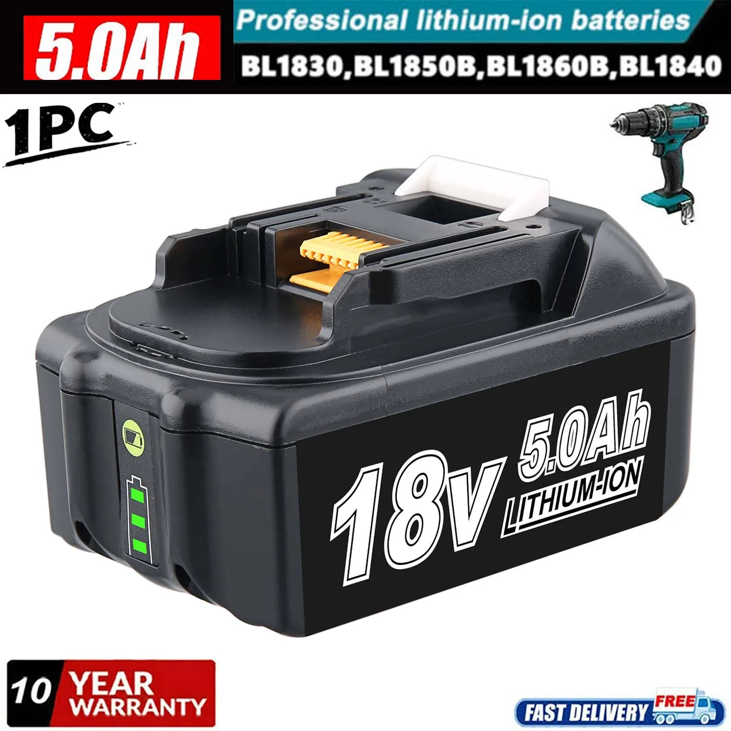 

VANON 18V 5.0Ah BL1850B Li-ion Batteriey Replace for Makita 18Volt Power Tools Drill Battery Pin Compatible with BL1860 BL1830 BL1815 BL1890 LXT400 Li-on Battery