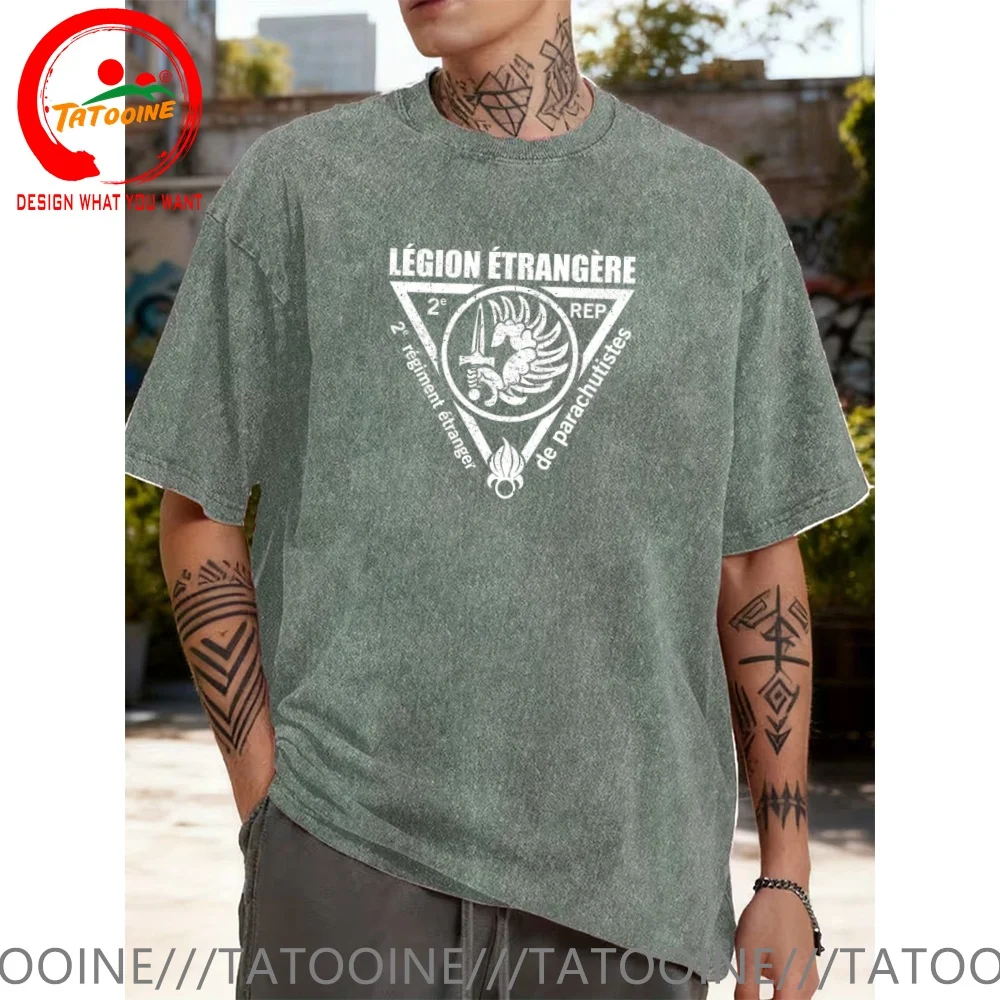 Vintage Washed Cotton T-Shirt Funny Designer Legion Etrangere Rep Foreign Legion Paratroopers T Shirt Men Fashion Trendy Casual