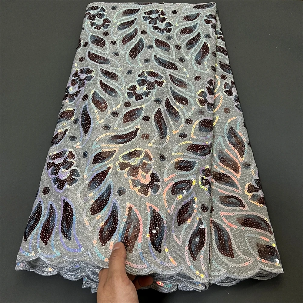 High Quality Latest 2024 African Nigerian Tulle Lace Fabric Sequins Embroidery Dresses Beads Sewing Guipure Prom 5Yards PS0021