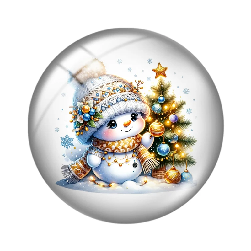 Watercolor Christmas snowman 10pcs18mm/20mm/25mm Round photo glass cabochon demo flat back Making findings