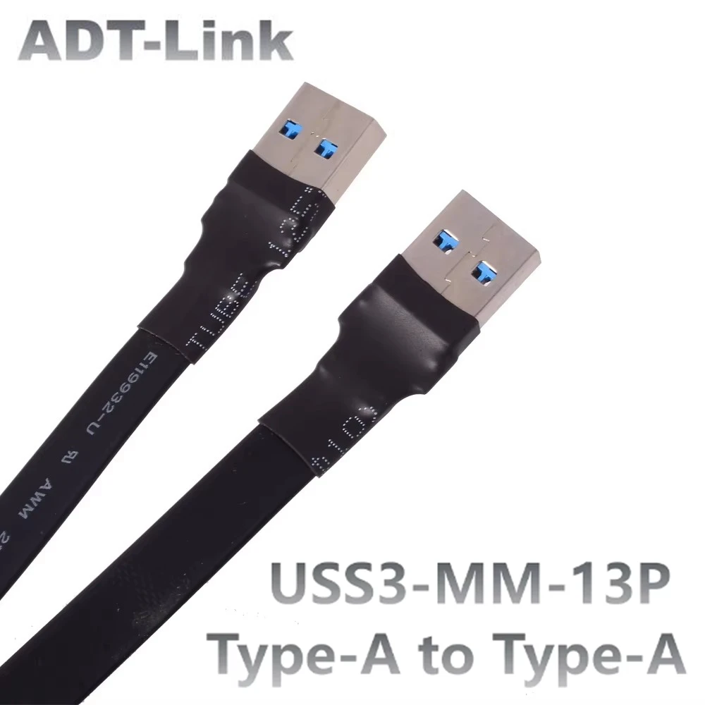 ADT Custom 5Gbps Flat Flexible USB 3.0 A Male To A Male Extension Adapter Cable USB 3.0 Male Type-A Dual 90 Bend Extension Cable