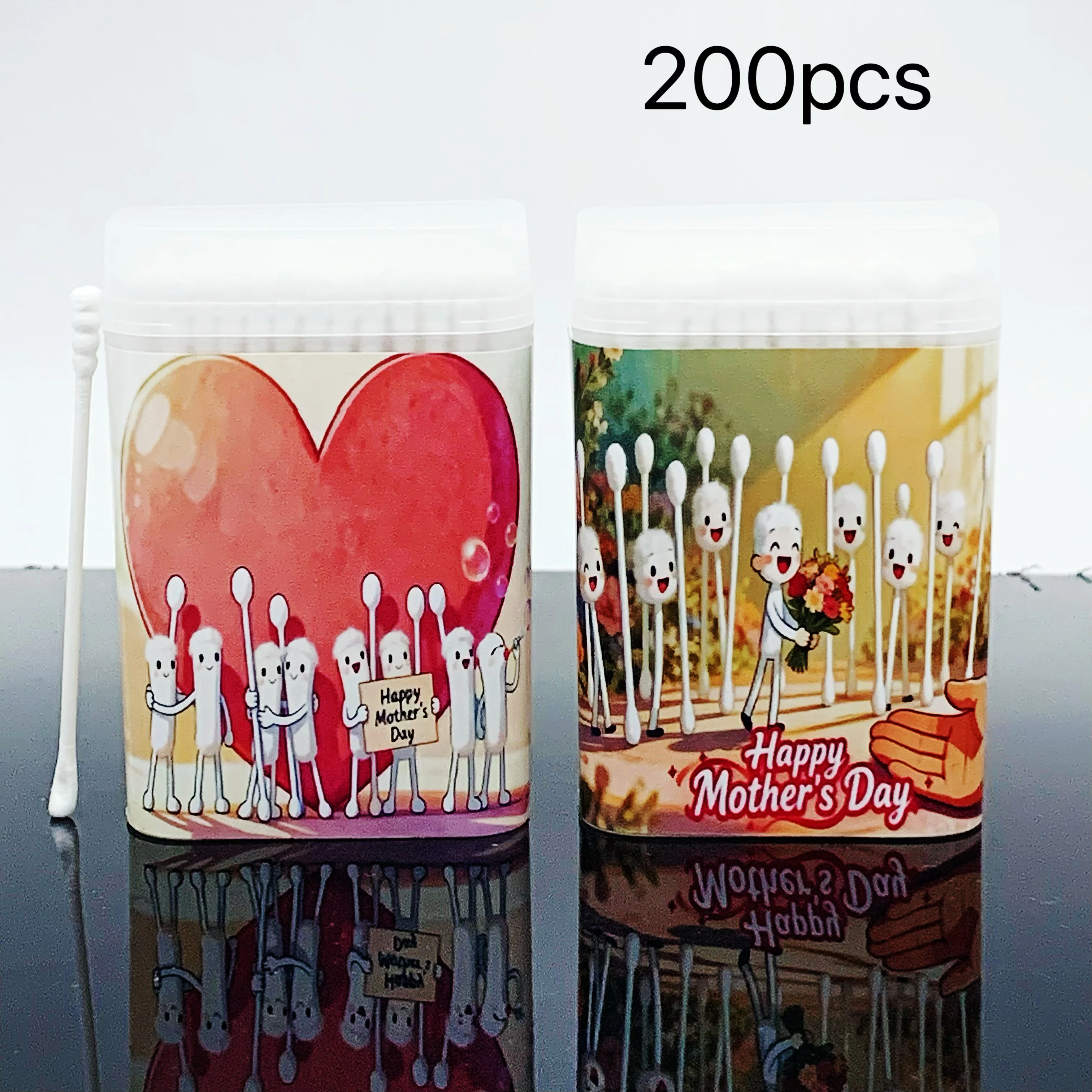 200 قطعة لغة الزهور بالامتنان مزدوجة الرأس الحلزون ملعقة أعواد قطنية عيد الأم أعواد قطنية دافئة هدية أعواد قطنية