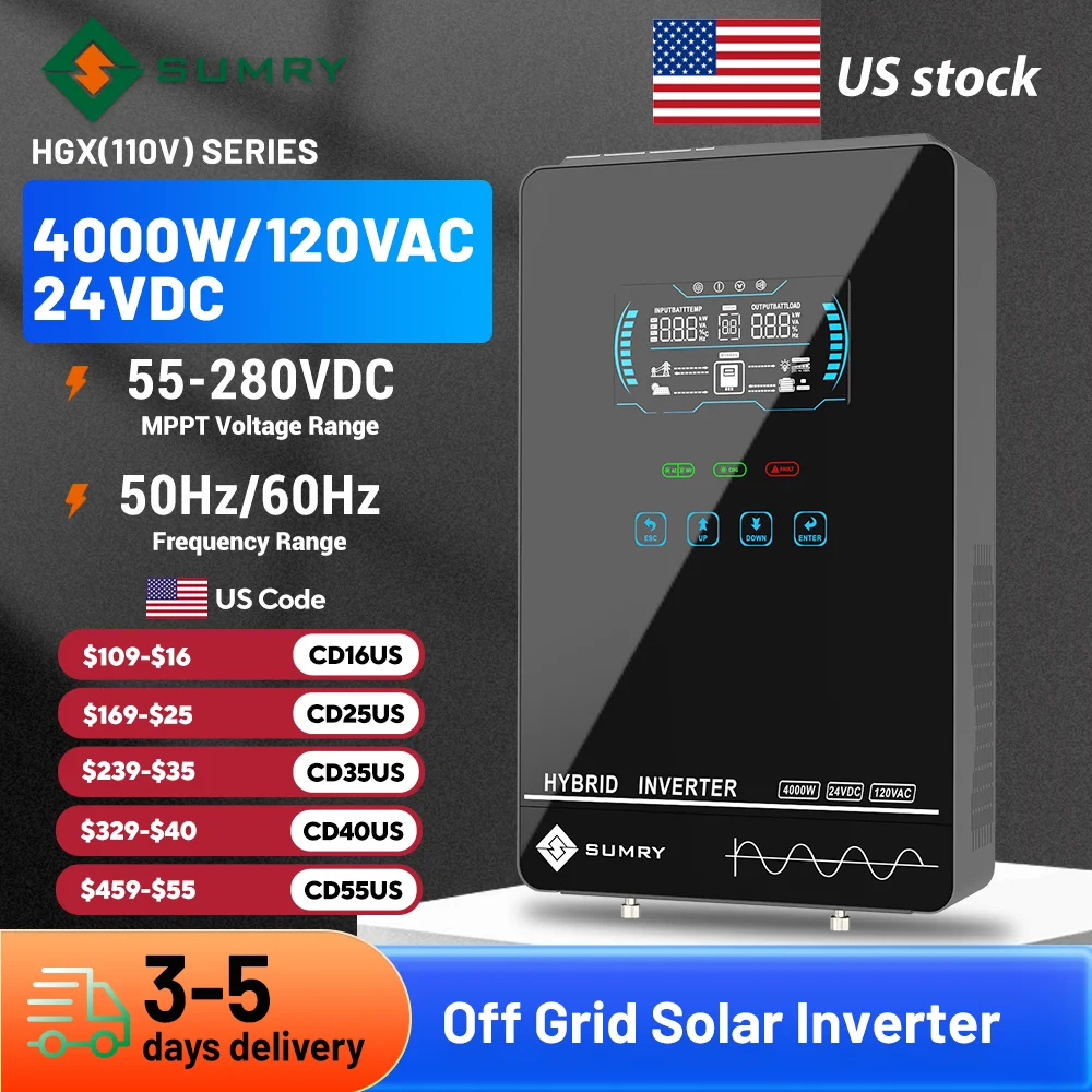 SUMRY 4KW 6KW 120V Off Grid Solar Inverter 24V 140A 5600W MPPT Ladegerät Reine Sinus welle Hause Inverter 6,25 Zoll LCD Display