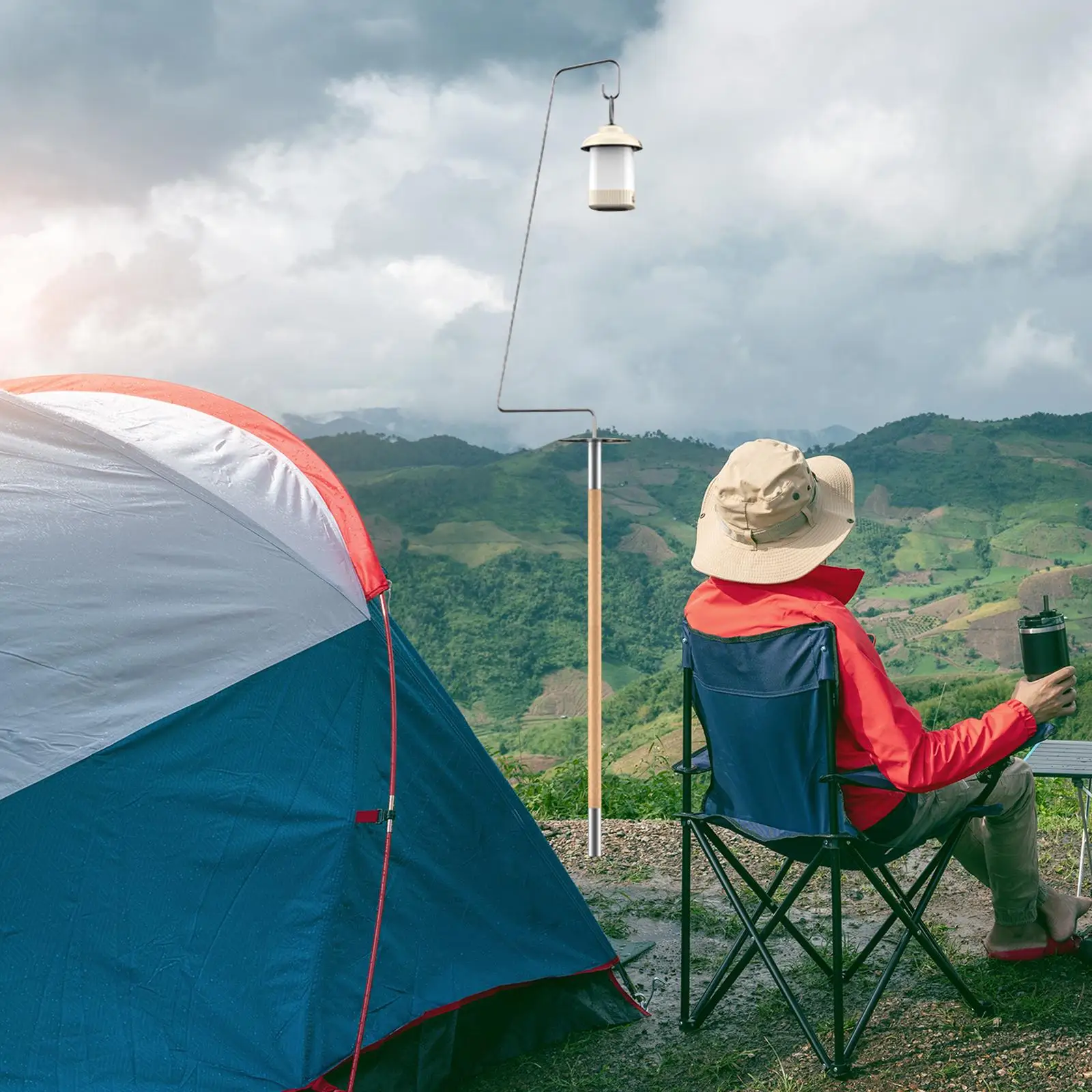 

Camping Lantern Stand Pole Stake Stainless Steel and Solid Wood Camping Light Pole for Hiking Fishing