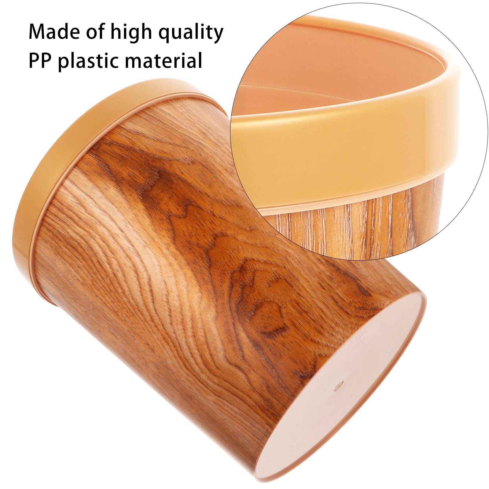 

1pc Plastic Trash Can Large Non-Skid Bottom Household Rubbish Bin For Kitchen Living Room Vintage Wood Pattern Uncovered Waste
