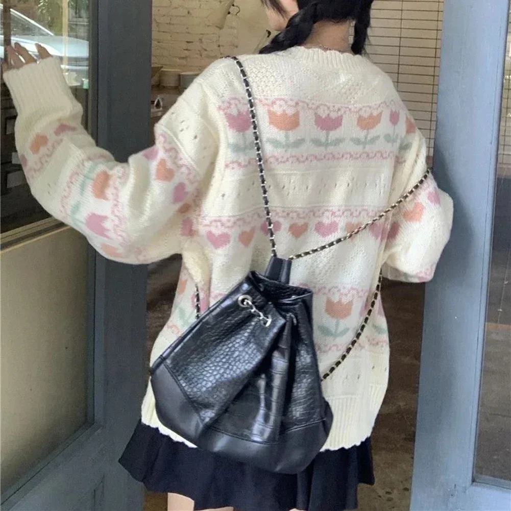 

Casual Outfit Autumn Stitching Hollow Knitted Casual Flower Pattern Cardigan Autumn Casual Style Long Sleeve Style