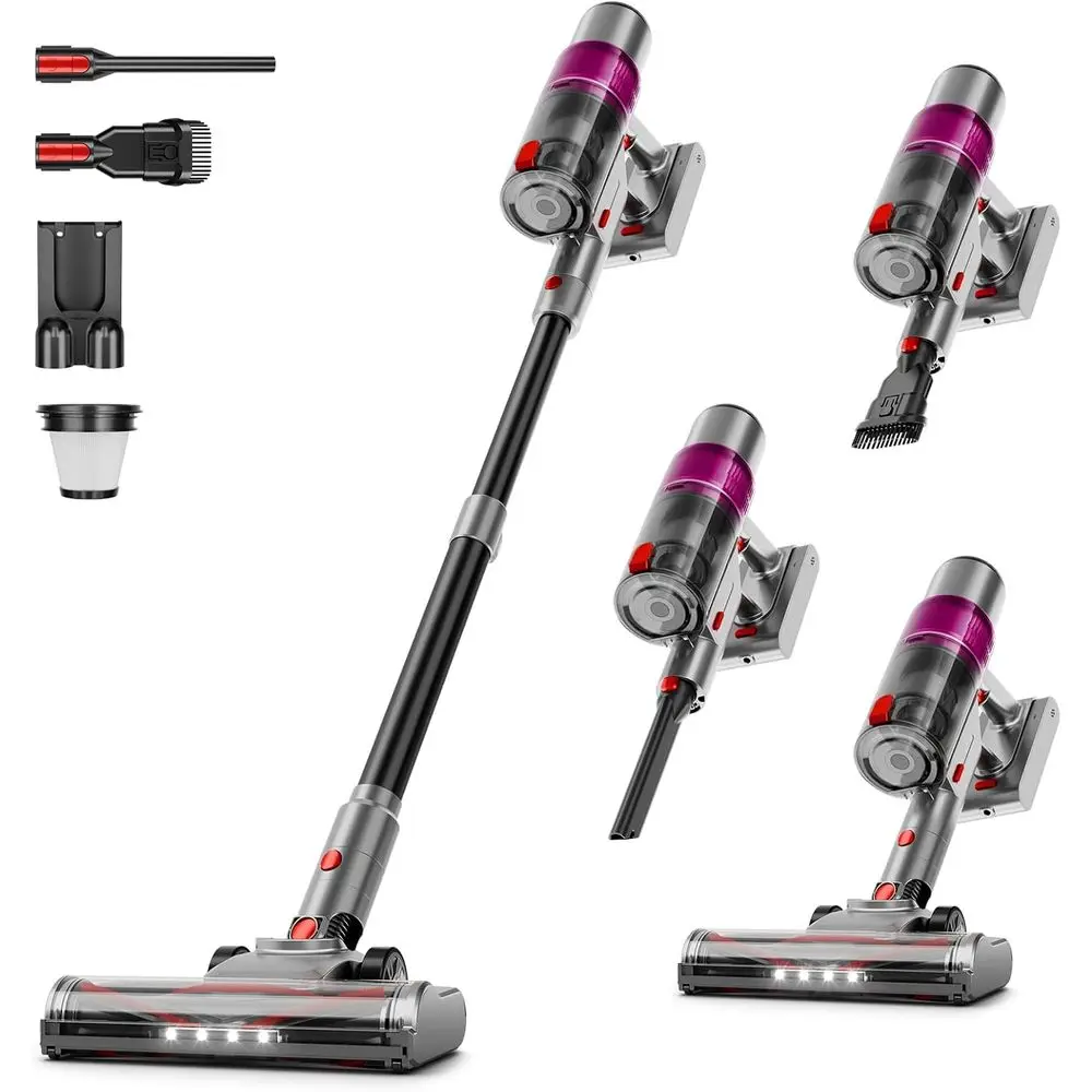 Vacuum Cleaner, Stick Vacuum Cleaners, Anti-Brush, Lightweight, 6-in-1 Rechargeable Vacuum for Pet Hair/Carpet/Hard Floor