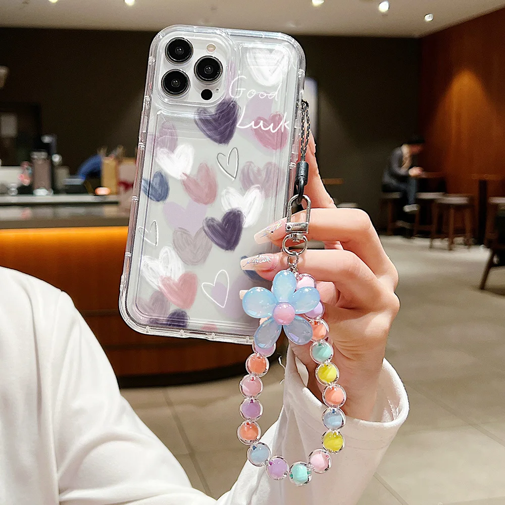 3D Love Heart Hang Chain Case for Samsung A55 A54 A53 5G A52 A33 A34 A24 A23 A22 A14 A13 S24 Ultra S23 S22 Plus S21 S20 FE Cover