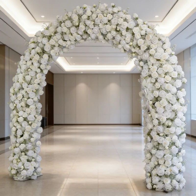 

Искусственные белые розы и гипсофила для свадебной арки в форме U/сердца, цветочная композиция для декора сцены, свадебного торжества, помолвки, оформления места проведения мероприятий