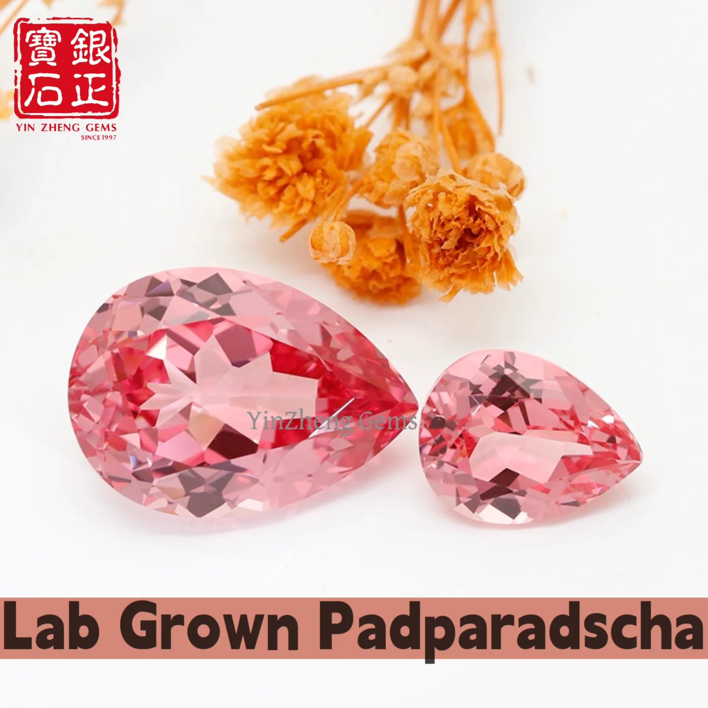 

YinZheng Czochralski Lab Grown Padparadscha Sapphire Pear Shape Provide AGL Certificate Synthetic Cultivate Padparadscha