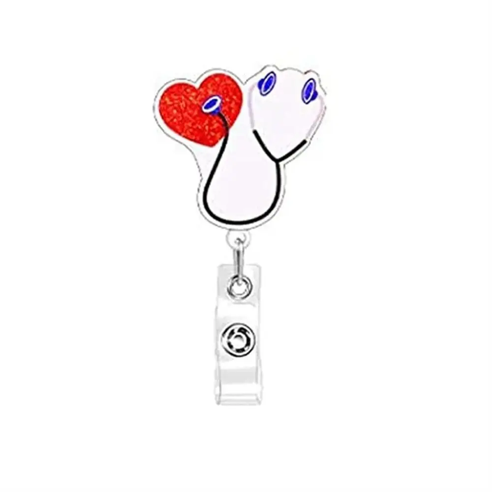 Human Organs Retractable Badge Reel Alligator Clip 360 Rotating ID Badge Holder Acrylic Glitter Easy Pull Buckle Nurse Doctor