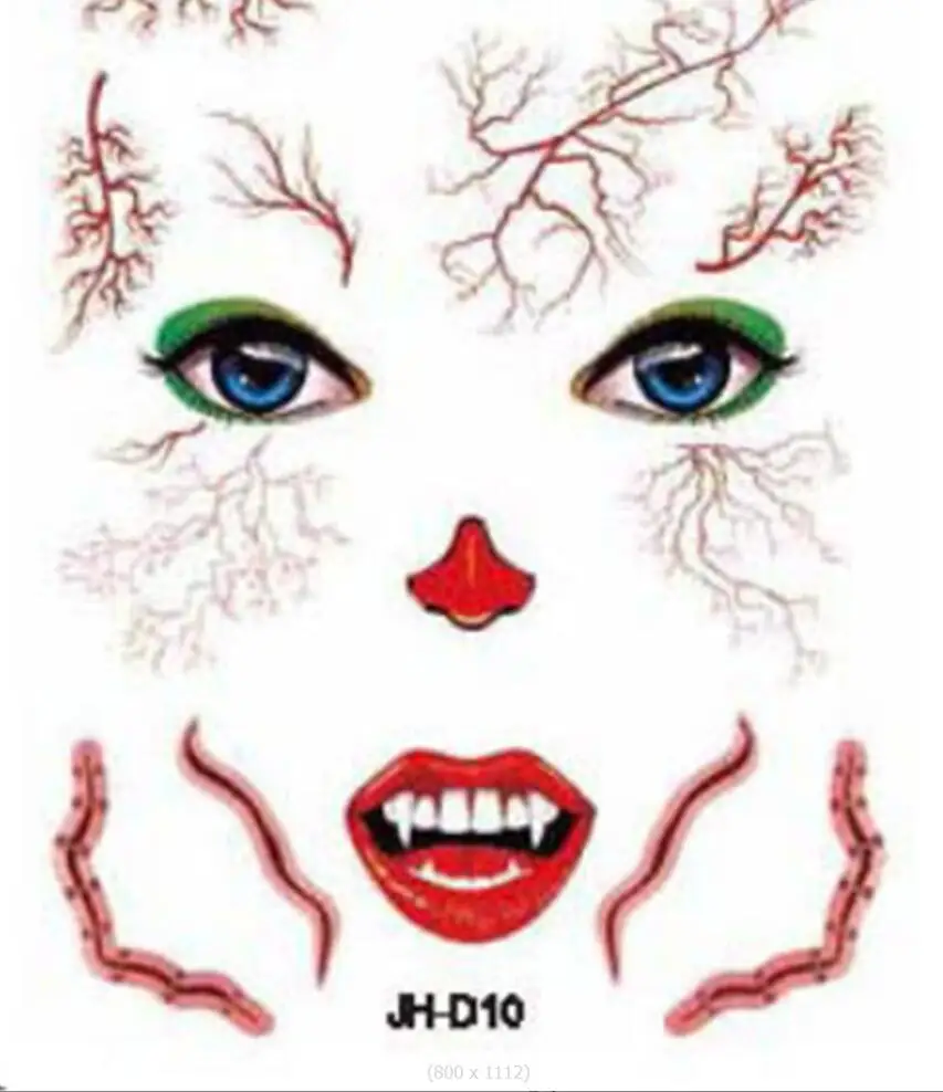 Halloween clown face stickers personality scar face stickers bloodstain face decoration cosplay scratches temporary tattoo T2274