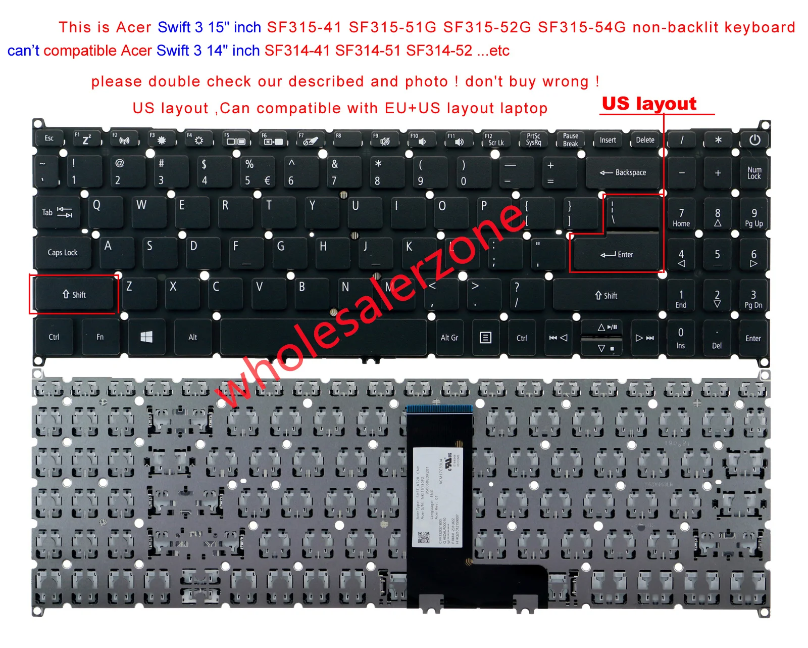 US Keyboard For Acer Aspire 5 A515-43,A515-43G,A515-44,A515-45,A515-46,A515-52,A515-52G,A515-53,A515-54,A515-54G,A515-55,A515-56