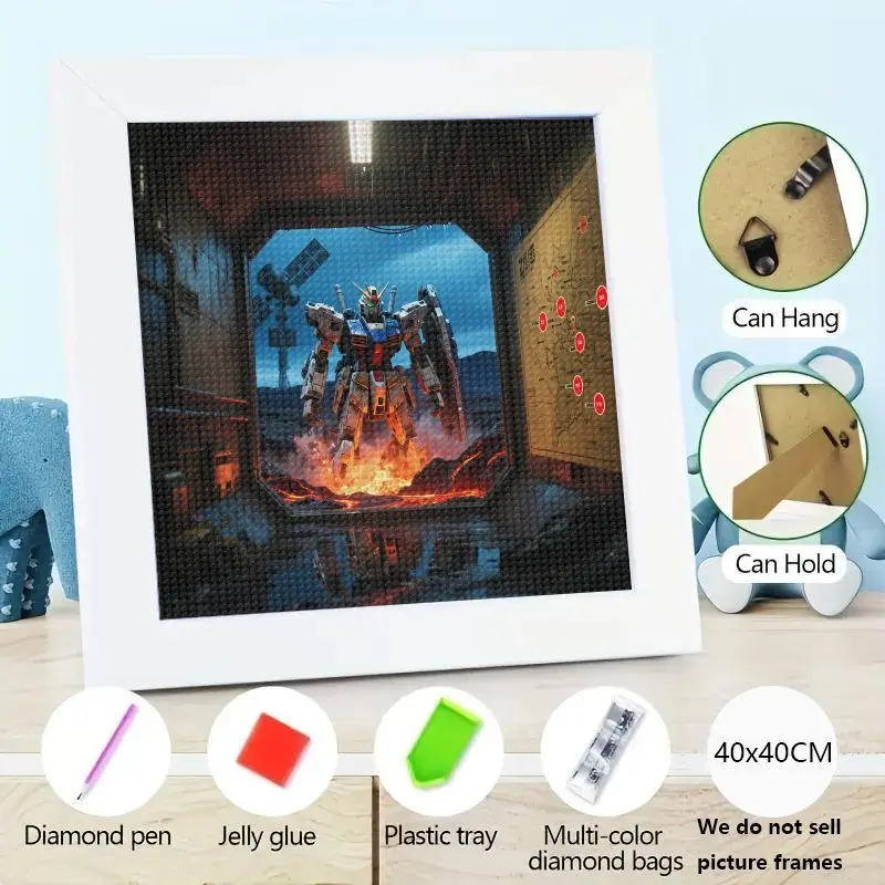 

1PC 5D DIY Full Drill Diamond Painting Kit, Epic Mecha Robot Gundam Anime Sci-Fi Battle Scene Wall Art, Futuristic War Machine D
