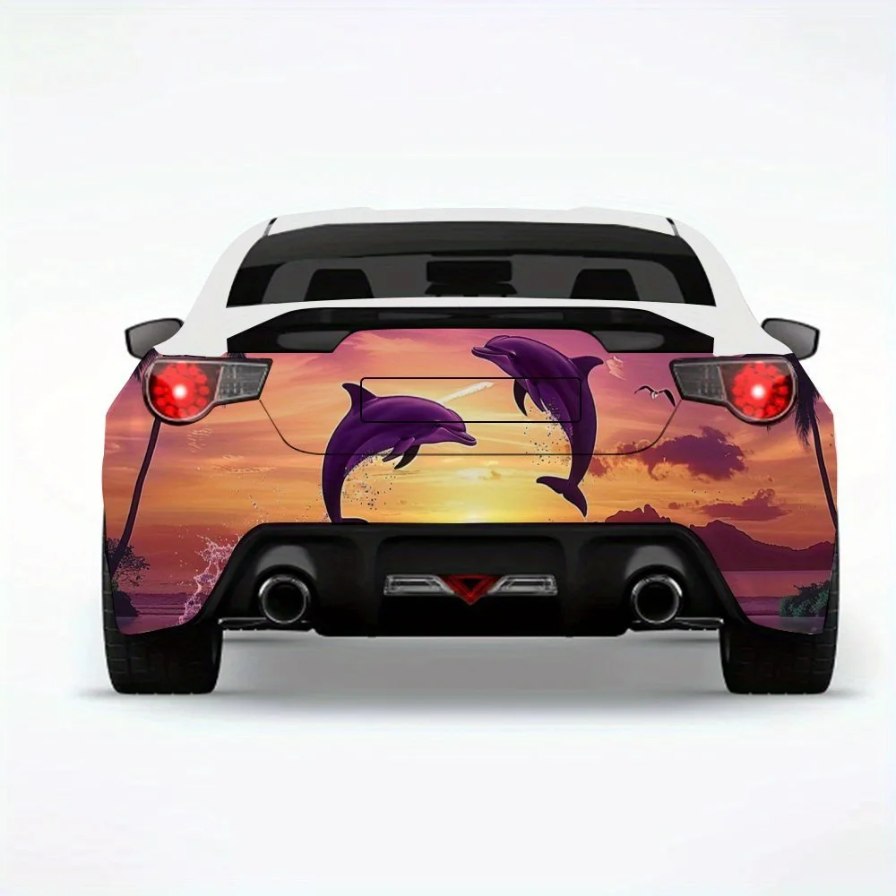 

Dolphin_Sunset_Paradise Автомобильная наклейка-виниловая наклейка на заднюю часть автомобиля, водонепроницаемые самоклеящиеся виниловые наклейки для хвоста и бампера автомобиля,