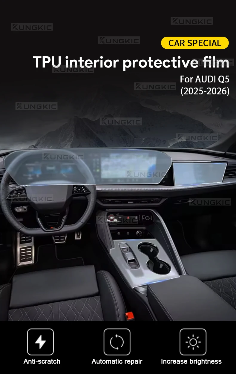 Für Audi Q5 2025 2026 Innenraum-Schutzfolie TPU Auto-Schalthebel-Panel Armaturenbrett-Bildschirm Vorgeschnittener Transparenter Kratzfester Aufkleber – Detail 1