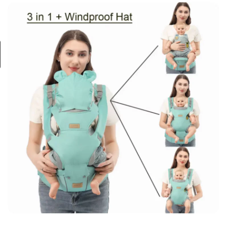 Portabebés 3 en 1, correas para mochila, para niños pequeños de 0 a 36M, ergonómico con sombrero a prueba de viento para tiras luminosas de invierno