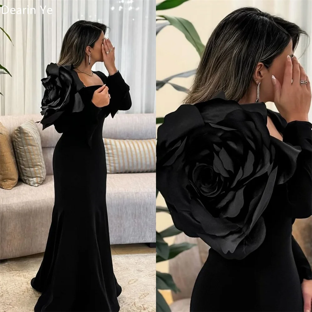 

Customized Formal Gown Dearin Square Collar Mermaid Floor Length Skirts Draped 3D Flower Bespoke Occasion Dresses Prom Saudi Ara