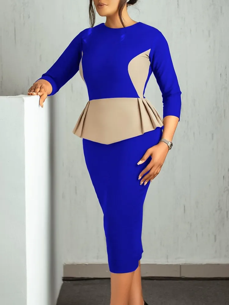 3XL Plus Size Autumn Winter Women Elegant Office Midi Dresses Ladies Bodycon O-Neck Female Fashion Sexy Work Pencil Dress