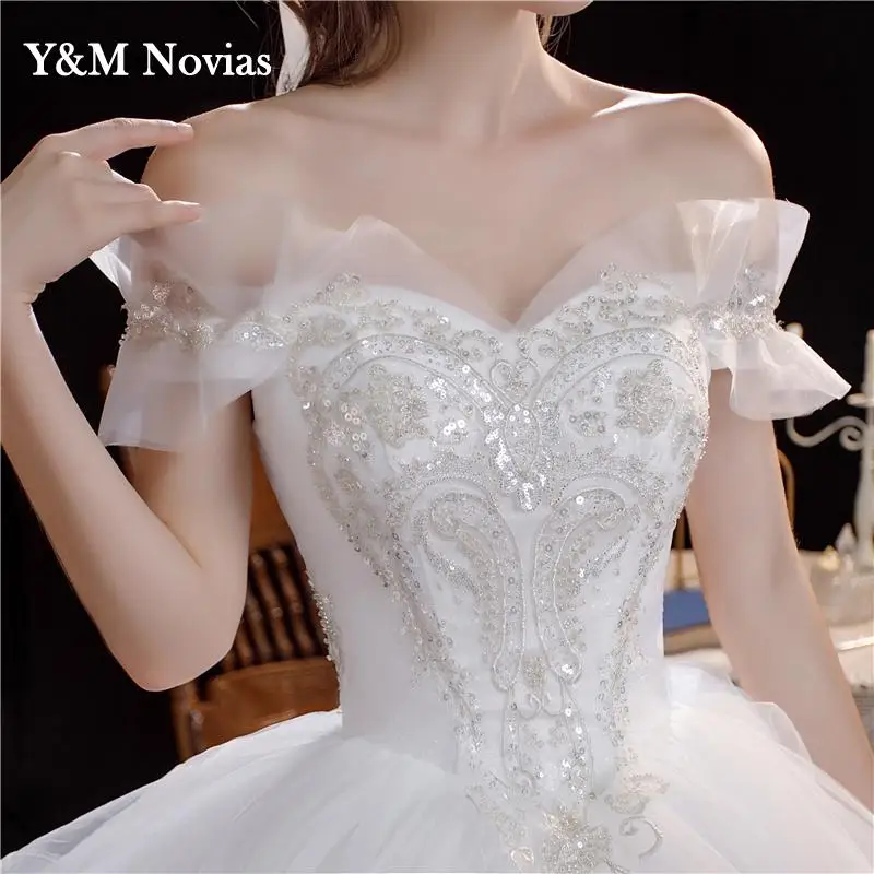 Nieuwe Herfst Kant Borduurwerk Korte Mouwen Tull Trouwjurk Sweetheart Elegante Plus Size Vestido De Noiva Bruid Gown Floor Ivoor