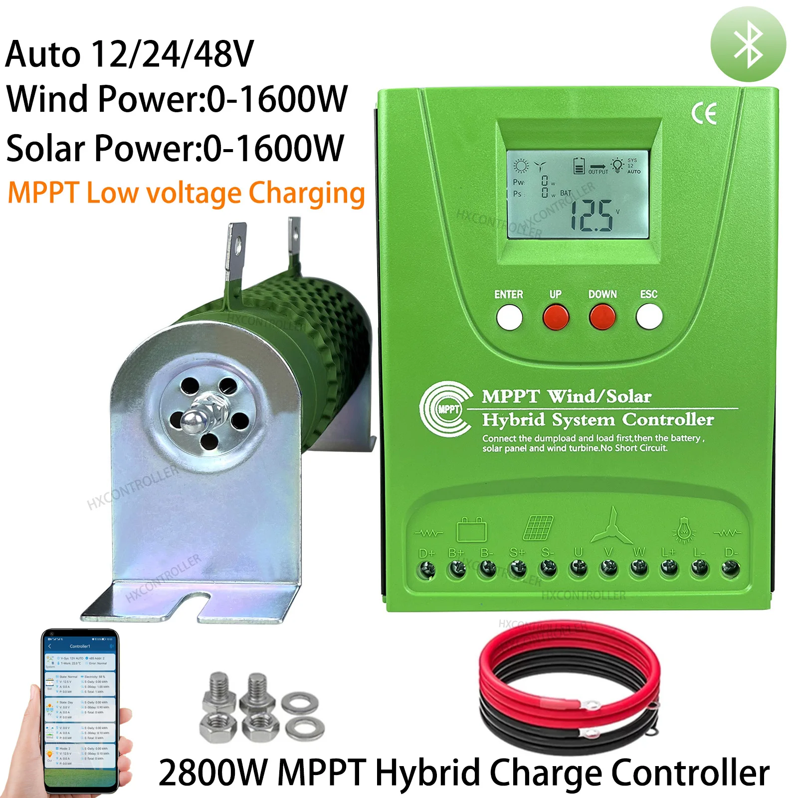 12V 24V 48V Home Hybrid Wind Solar Power System Charge Controller 2800W MPPT Wind Turbine Solar Panel Regulator With Bluetooth